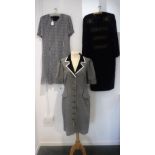 LOUISE FERAUD: A VINTAGE SUIT STYLE DRESS in black and white check, another similar check dress