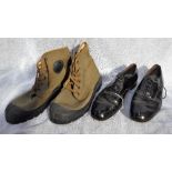 A PAIR OF VINTAGE RUBBER SOLED CANVAS BOOTS with original paper labels, size 47 and a pair of