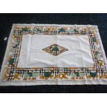 VINTAGE: A 'CREWELWORK' TABLE COVER, depicting ducks and chickens, 36'' x 52.5''