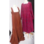 LAURA ASHLEY; A VINTAGE LADIES DAY DRESS fashioned in burgundy corduroy decorated with red and