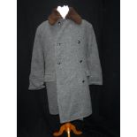 THOMAS CROWN, RUSSIAN VINTAGE: A GENTLEMAN'S GREY WOOL AND SHEEPSKIN DOUBLE BREASTED OVERCOAT, chest