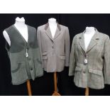 THOMAS CROWN: A GREEN SINGLE BREASTED TWEED JACKET and a fawn hacking style jacket with suede collar