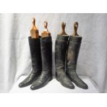 TWO PAIRS OF GENTLEMAN'S VINTAGE LEATHER RIDING BOOTS with wooden supports, circa 1900