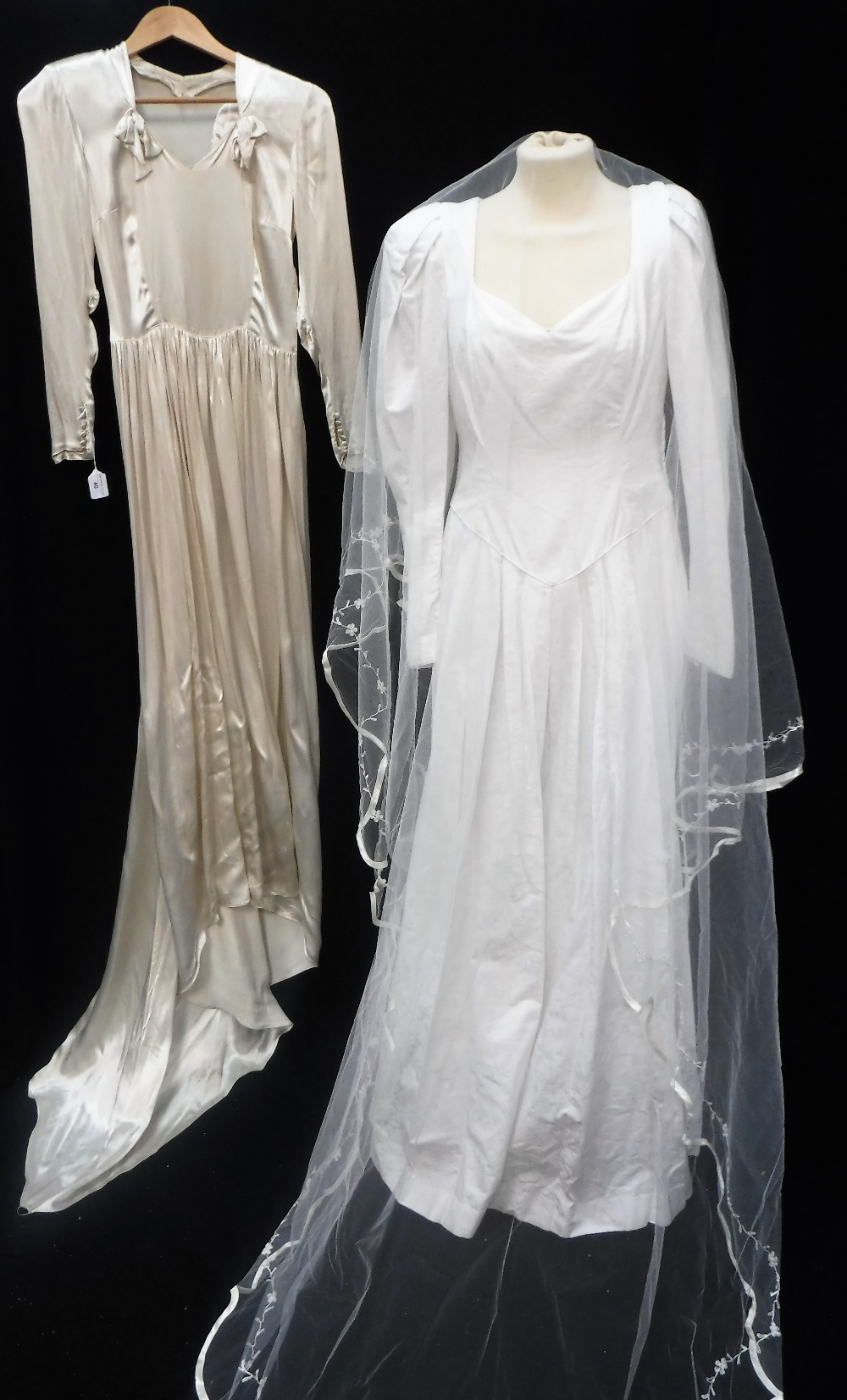 VINTAGE SATIN WEDDING DRESS, circa 1940 and another 1980's Laura Ashley wedding dress (2)