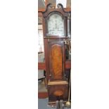 A GEORGE III MAHOGANY LONGCASE CLOCK, with painted arched face, 80" high