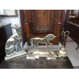 A 19TH CENTURY BRASS DOORSTOP in the form of a horse, two similar and a pair of brass 'pheasant'