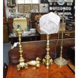 A PAIR OF BRASS 'ALTAR' CANDLESTICKS in a baroque design, 17" high including pricket, an Edwardian