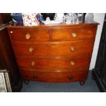 A VICTORIAN STAINED PINE BOWFRONTED CHEST OF DRAWERS 40" high x 44" wide