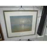 A STANLEY WOOD: THREE NUDE FIGURES frolicking on a beach at dusk, watercolour