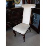 A VICTORIAN ROSEWOOD PRIE DIEU CHAIR upholstered in velvet