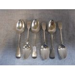 A MATCHED SET OF SIX SILVER FIDDLE PATTERN DESSERT SPOONS
