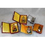 A COLLECTION OF CHINESE GLASS SCENT BOTTLES in original silk boxes (5)