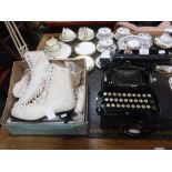 A VINTAGE 'CORONA' TYPEWRITER and a pair of Vintage ice skates