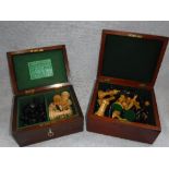 A WEIGHTED STAUNTON CHESS SET in a mahogany box and one other similar Staunton chess set
