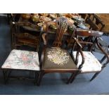 A GEORGE III STYLE MAHOGANY CARVER CHAIR and two similar chairs