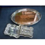 AN EDWARDIAN SILVER PLATED TUREEN AND COVER and a tray (2)