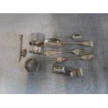 A PAIR OF SILVER FIDDLE PATTERN DESSERT FORKS, a Fiddle pattern spoon and a collection of similar