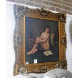 E REMMINGTON: A 20th century oil on canvas study of a nude woman in heavy gilt frame