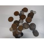 A COLLECTION OF MIXED COINS including a silver Threepenny Bit