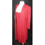 CAROLINE CHARLES: A MAROON RED DRESS WITH MATCHING COAT, a cream net evening top covered in