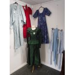 LAURA ASHLEY: A VINTAGE EMERALD GREEN TAFFETA TWO PIECE, together with a collection of other Laura