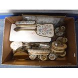 A VINTAGE DRESSING TABLE SET in the Palais-Royal style with embroidered flowers (one box)