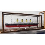 A LARGE SCRATCH BUILT MODEL of 'The Titanic' in a perspex case, the case 18" high