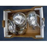 A VICTORIAN SILVER PLATED COFFEE POT and other silver plated wares (one box)