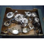 A COLLECTION OF VICTORIAN AND LATER SILVER PLATED WARES including part teasets and others (one box)