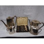 AN AESTHETIC MOVEMENT VICTORIAN SILVER PLATED FOUR PIECE TEASET with engraved insects and leaf