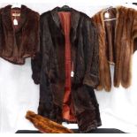 LADIES VINTAGE LONG FUR COAT, A FUR TIPPET and two vintage fur capes