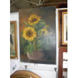 WILLY MEYER: A study of sunflowers, oil on canvas (unframed)