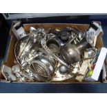 A COLLECTION OF SILVER PLATED WARE including a Victorian coffee pot, a tray, cutlery and other