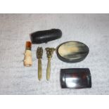 A HORN SNUFF BOX, a Meerschaum cigarette holder and others