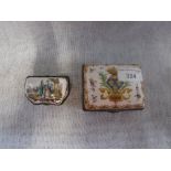 AN ENAMEL SNUFF BOX decorated with figures in a classical landscape and a similar rectangular box