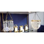 A HANGING 'JELLY BAG' LAMPSHADE and another similar with clear glass drops