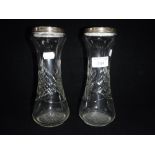 A PAIR OF SILVER RIMMED CUT-GLASS SPILL VASES