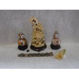 AN IVORY EFFECT SCULPTURE, two snuff bottles and other items