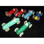 DINKY TOYS; SIX 1940S/50S RACING CARS, 'Talbot Lago', 'Maserati', 'Ferrari', 'Alfa Romeo', 'Cooper-