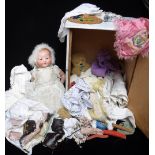 A VINTAGE CERAMIC HEADED DOLL, with a large collection of accessories, including many outfits,