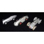 DINKY TOYS; A 1930S 'AUTO UNION' SILVER RACING CAR, A 'Speed of the wind' and another racing car (