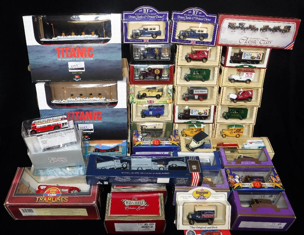 A COLLECTION OF 'DAYS-GONE' MODEL VEHICLES, two 'Claytown' models of the Titanic, A Corgi Tram,