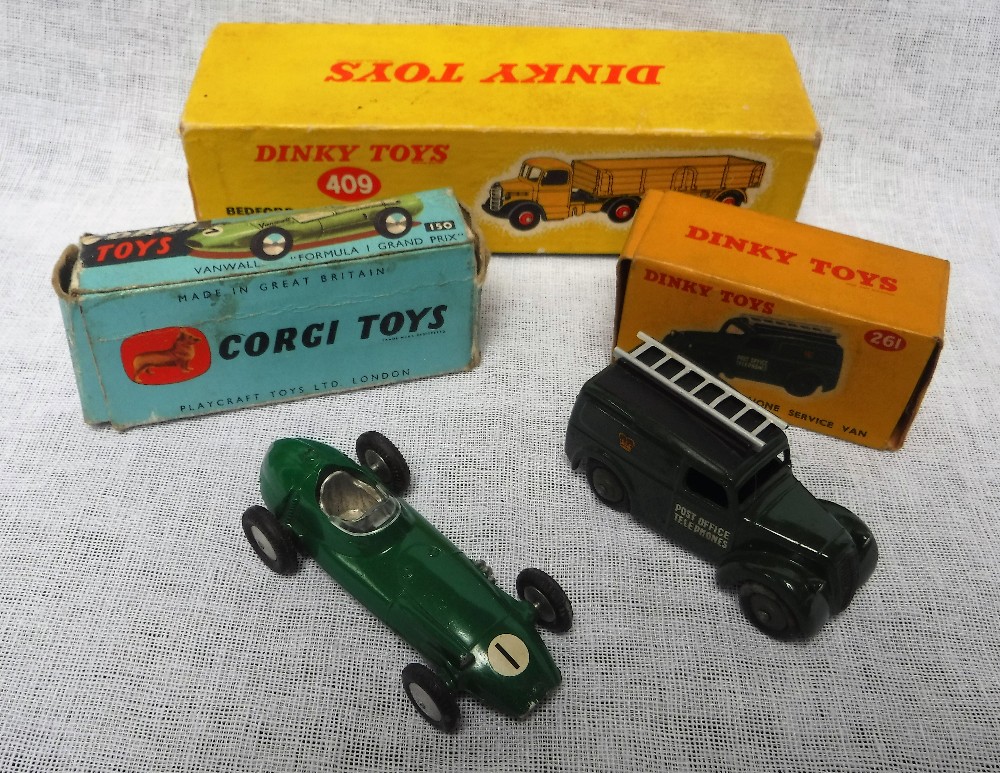 DINKY TOYS; A TELEPHONE SERVICE VAN (No 261) boxed With tape on, A Corgi Vanwall "Formula 1 Grand