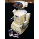 TOMY; A 1980S 'OMNIBOT 2000' ROBOT, with hand held control, charger and cassette 25" high