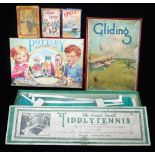 THE ERNEST SEWELL 'TIDDLYTENNIS' an early Chad Valley 'Gliding' game, a pottery colouring set and