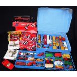 A COLLECTION OF LOOSE MATCHBOX and similar toy vehicles, some boxed Corgi trucks and others similar