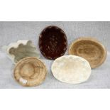 FIVE POTTERY FOOD MOULDS including a Shelley mould