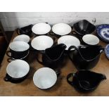 A COLLECTION OF RETRO MID-WINTER STYLECRAFT FASHION-SHAPE BLACK CERAMICS including jugs and soup