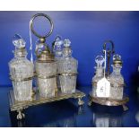 A SIX BOTTLE PLATED CRUET and a similar four bottle cruet