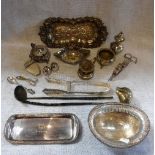 A QUANTITY OF ASSORTED METALWARE including two toddy ladles and other items